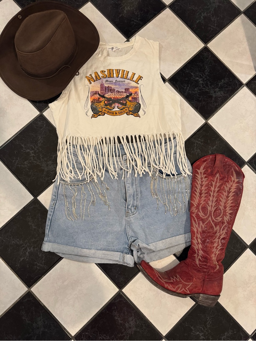 SHEIN Jean Shorts with Rhinestone Fringe sz L